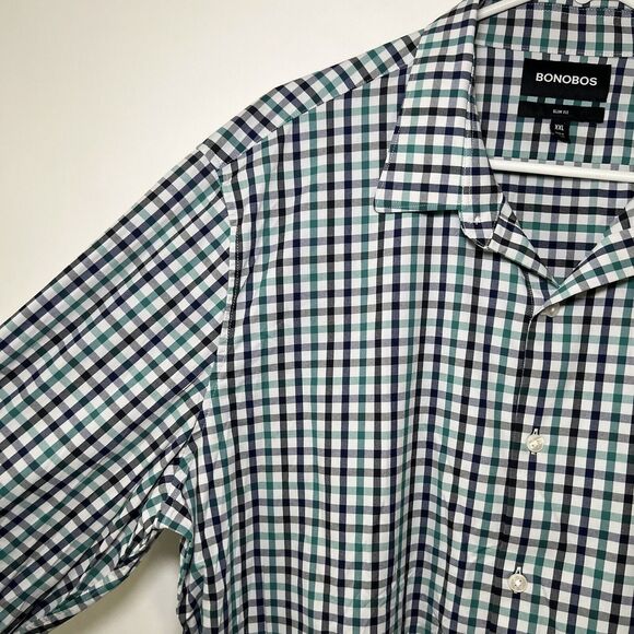 Bonobos Slim Fit Button Up Shirt Mens Size XXL 2XL Green Blue Gingham Check EUC - Picture 6 of 11